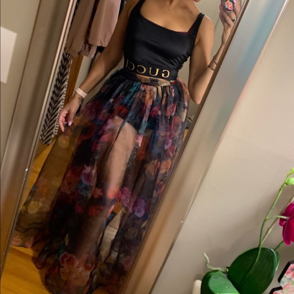 Floral mesh tulle skirt